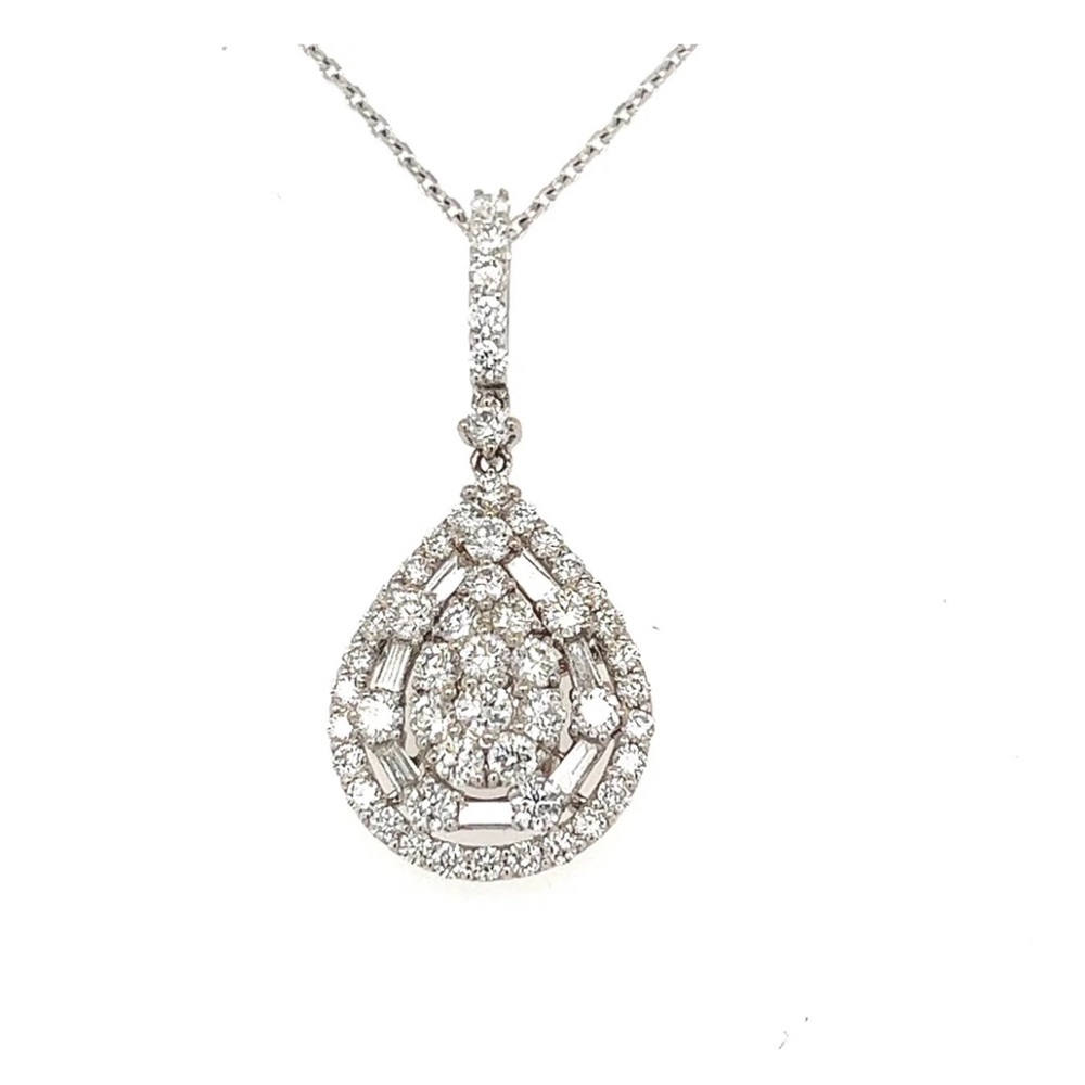 18 k White gold Diamond Pear shaped pendant necklace 18”